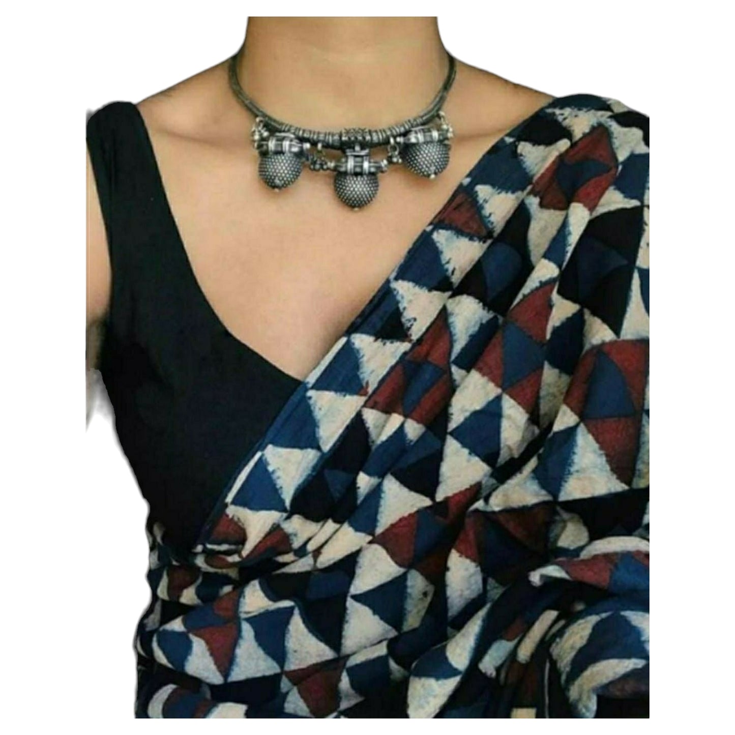 Cream & Black Colour Bagru Print Saree