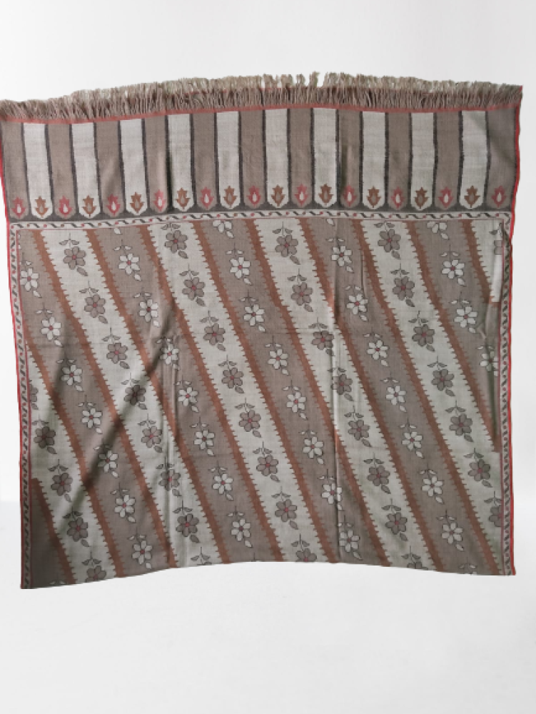 Cream & Brown Stripes Floral Design Kani Shawl