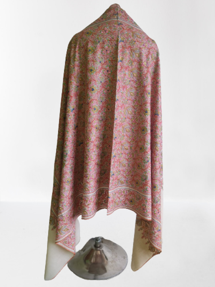 Cream & Pink Floral Designs Kani Shawl