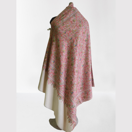 Cream & Pink Floral Designs Kani Shawl