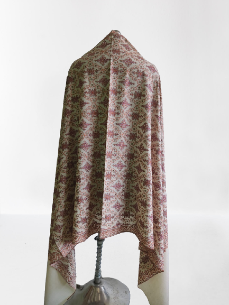 Cream & Pink Floral Prints Kani Shawl