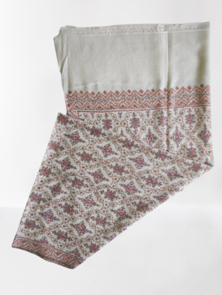 Cream & Pink Floral Prints Kani Shawl