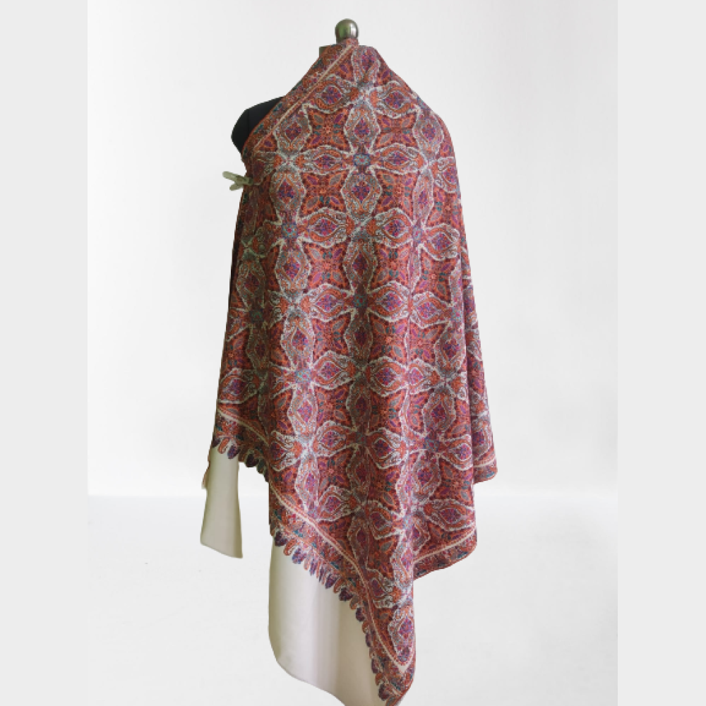 Cream With Magenta Designer Kani Shawl