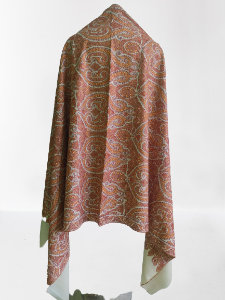 Cream With Orange Deisgner Kani Shawl