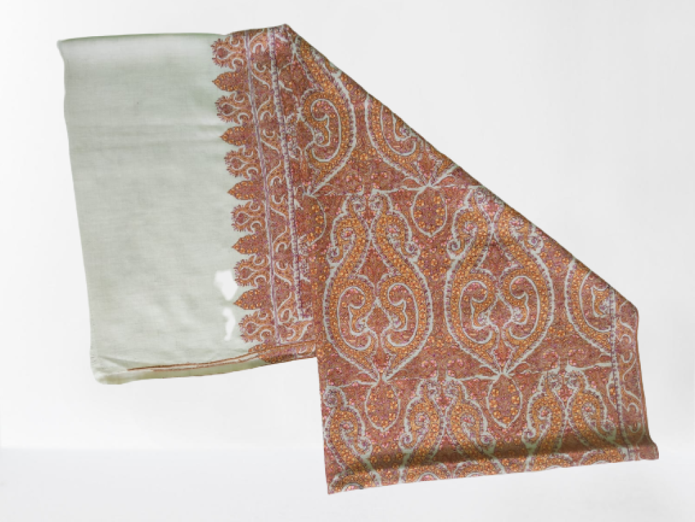 Cream With Orange Deisgner Kani Shawl