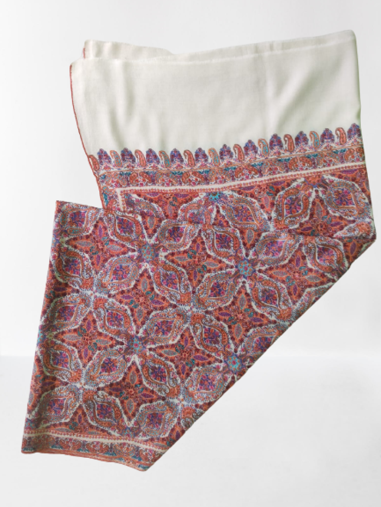 Cream With Magenta Designer Kani Shawl