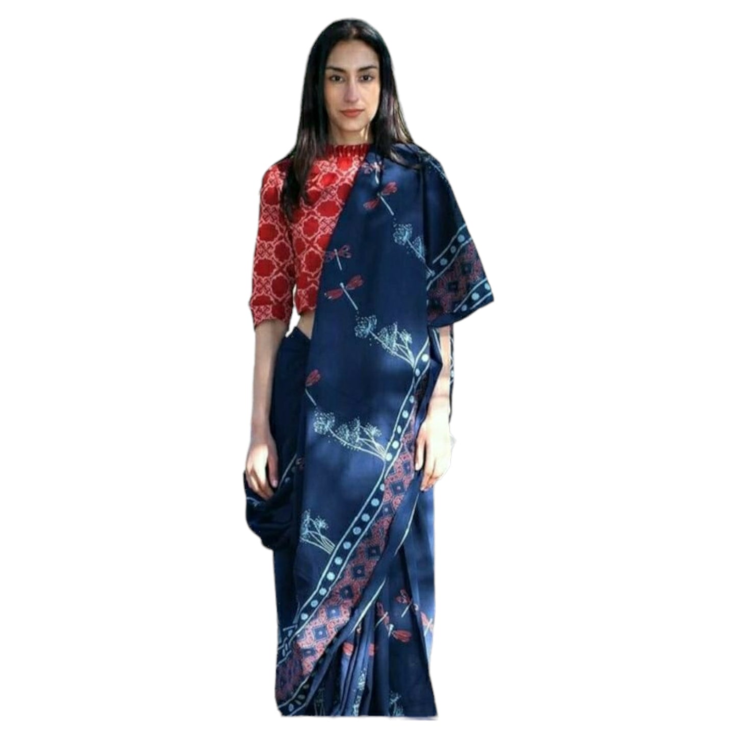 Dark Blue Colour Bagru Print Saree