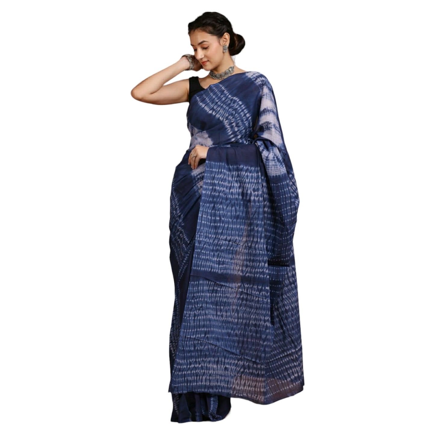 Dark Blue Colour Bagru Printed Saree