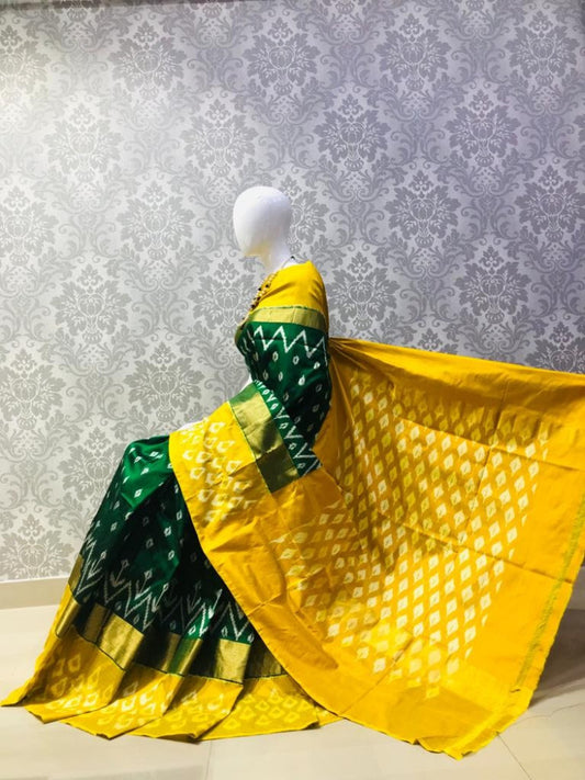 Dark Green With Yellow Pochampally Saree