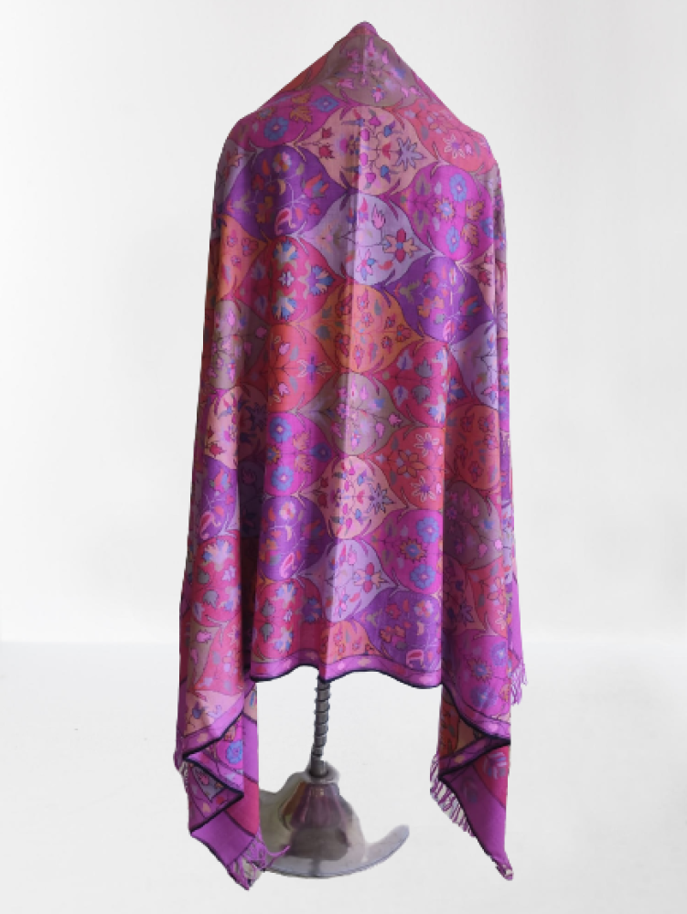Dark Pink Floral Design Kani Shawl