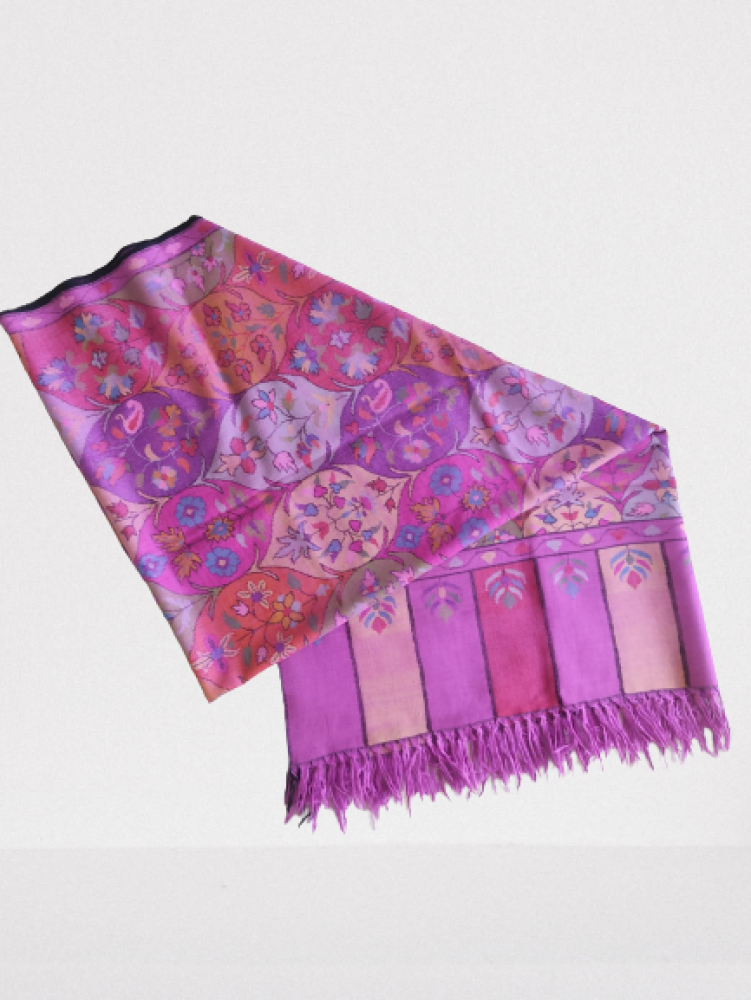 Dark Pink Floral Design Kani Shawl