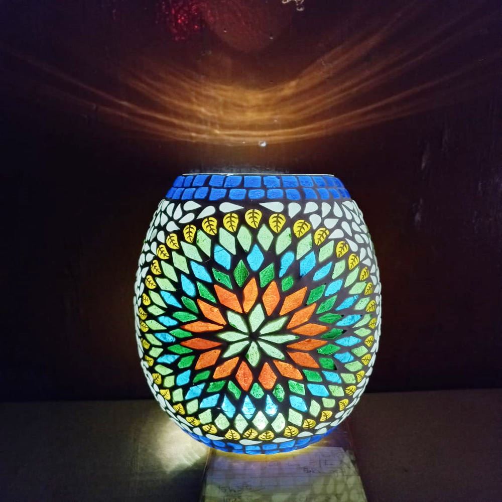 Dholak Shape Colourful Glass Lamp