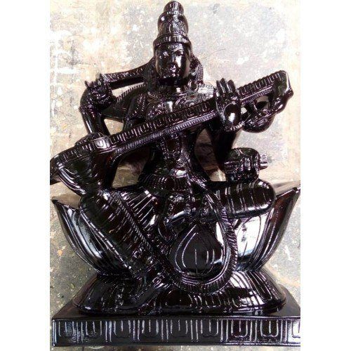 Beautiful Ancient Artwork of Durgi Stone Carvings Goddess Saraswati in Black Statue for Home Decor