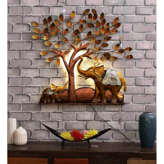 Elephant Under Tree Art Led In Copper Wall Decor