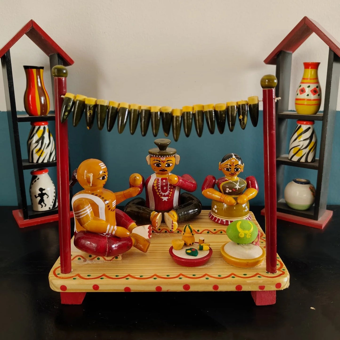 Handmade Lacquer Wooden Etikoppaka Toy Of Marriage Set