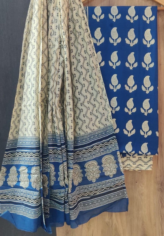 Exclusive Bagru Hand Block Printed Cotton Suit Material With Cotton Dupatta Style 112