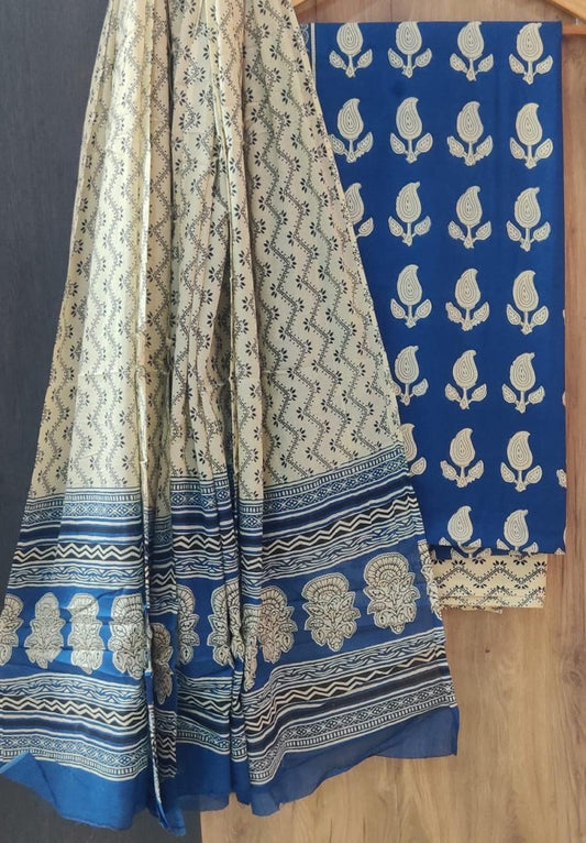 Exclusive Bagru Hand Block Printed Cotton Suit Material With Cotton Dupatta Style 112