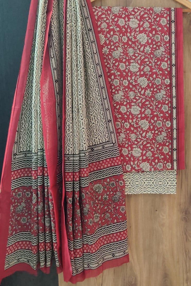 Exclusive Bagru Hand Block Printed Cotton Suit Material With Cotton Dupatta Style 117
