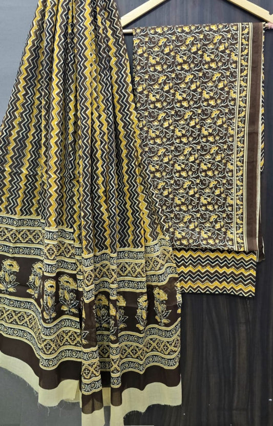 Exclusive Bagru Hand Block Printed Cotton Suit Material With Cotton Dupatta Style 118