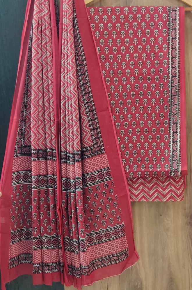 Exclusive Bagru Hand Block Printed Cotton Suit Material With Cotton Dupatta Style 120