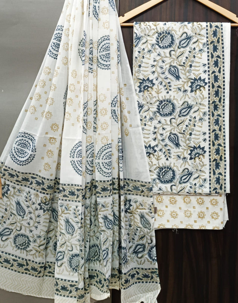 Exclusive Bagru Hand Block Printed Cotton Suit Material With Cotton Dupatta Style 125