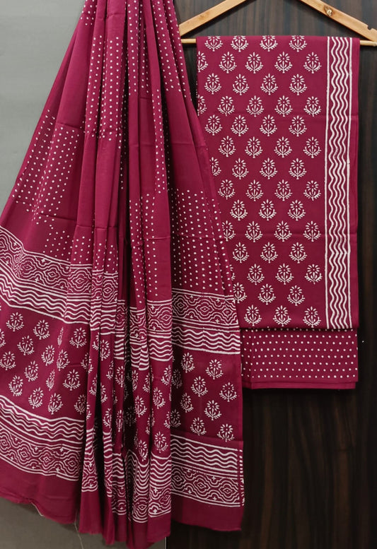 Exclusive Bagru Hand Block Printed Cotton Suit Material With Cotton Dupatta Style 127