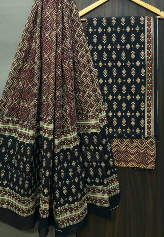 Exclusive Bagru Hand Block Printed Cotton Suit Material With Cotton Dupatta Style 133