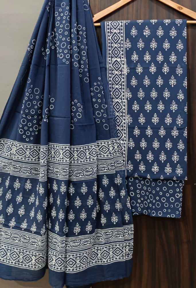 Exclusive Bagru Hand Block Printed Cotton Suit Material With Cotton Dupatta Style 138
