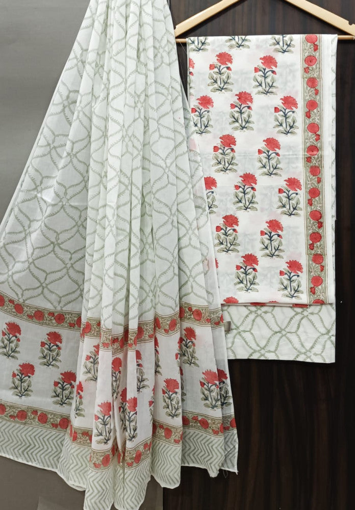 Exclusive Bagru Hand Block Printed Cotton Suit Material With Cotton Dupatta Style 139