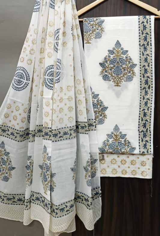 Exclusive Bagru Hand Block Printed Cotton Suit Material With Cotton Dupatta Style 142