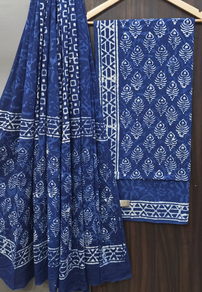 Exclusive Bagru Hand Block Printed Cotton Suit Material With Cotton Dupatta Style 146