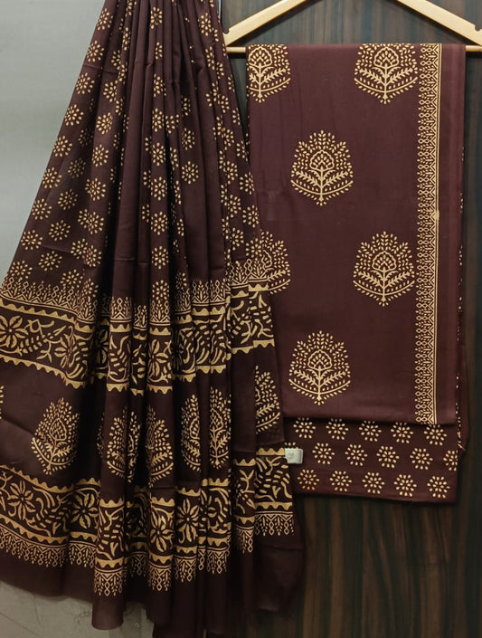 Exclusive Bagru Hand Block Printed Cotton Suit Material With Cotton Dupatta Style 147