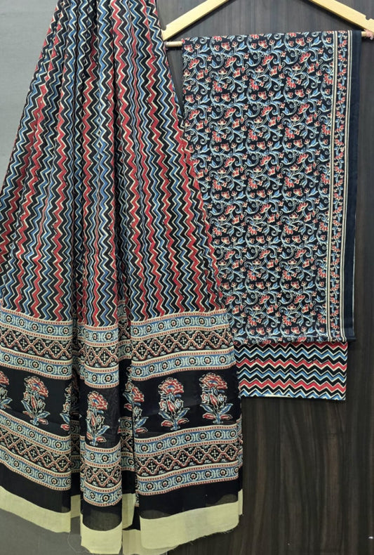 Exclusive Bagru Hand Block Printed Cotton Suit Material With Cotton Dupatta Style 149