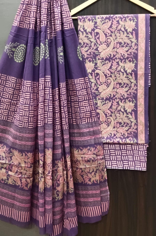 Exclusive Bagru Hand Block Printed Cotton Suit Material With Cotton Dupatta Style 150