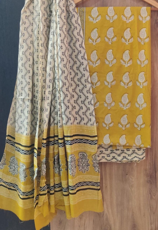Exclusive Bagru Hand Block Printed Cotton Suit Material With Cotton Dupatta Style 154