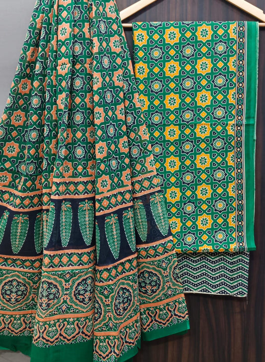 Exclusive Bagru Hand Block Printed Cotton Suit Material With Cotton Dupatta Style 156