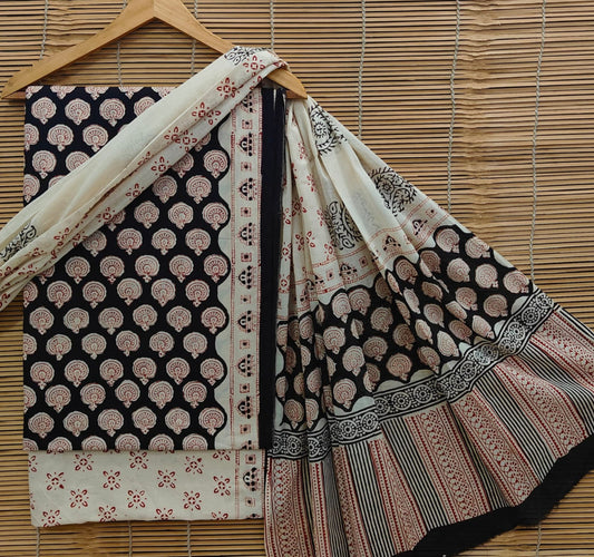 Exclusive Bagru Hand Block Printed Cotton Suit Material With Cotton Dupatta Style 42