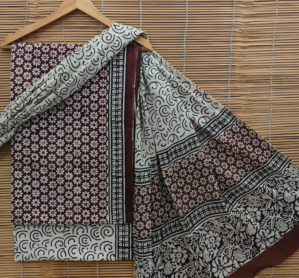 Exclusive Bagru Hand Block Printed Cotton Suit Material With Cotton Dupatta Style 44