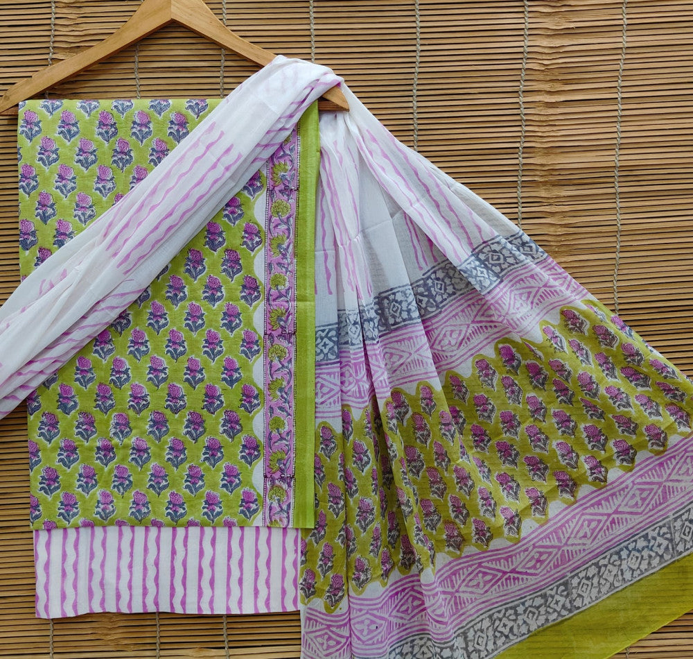 Exclusive Bagru Hand Block Printed Cotton Suit Material With Cotton Dupatta Style 47