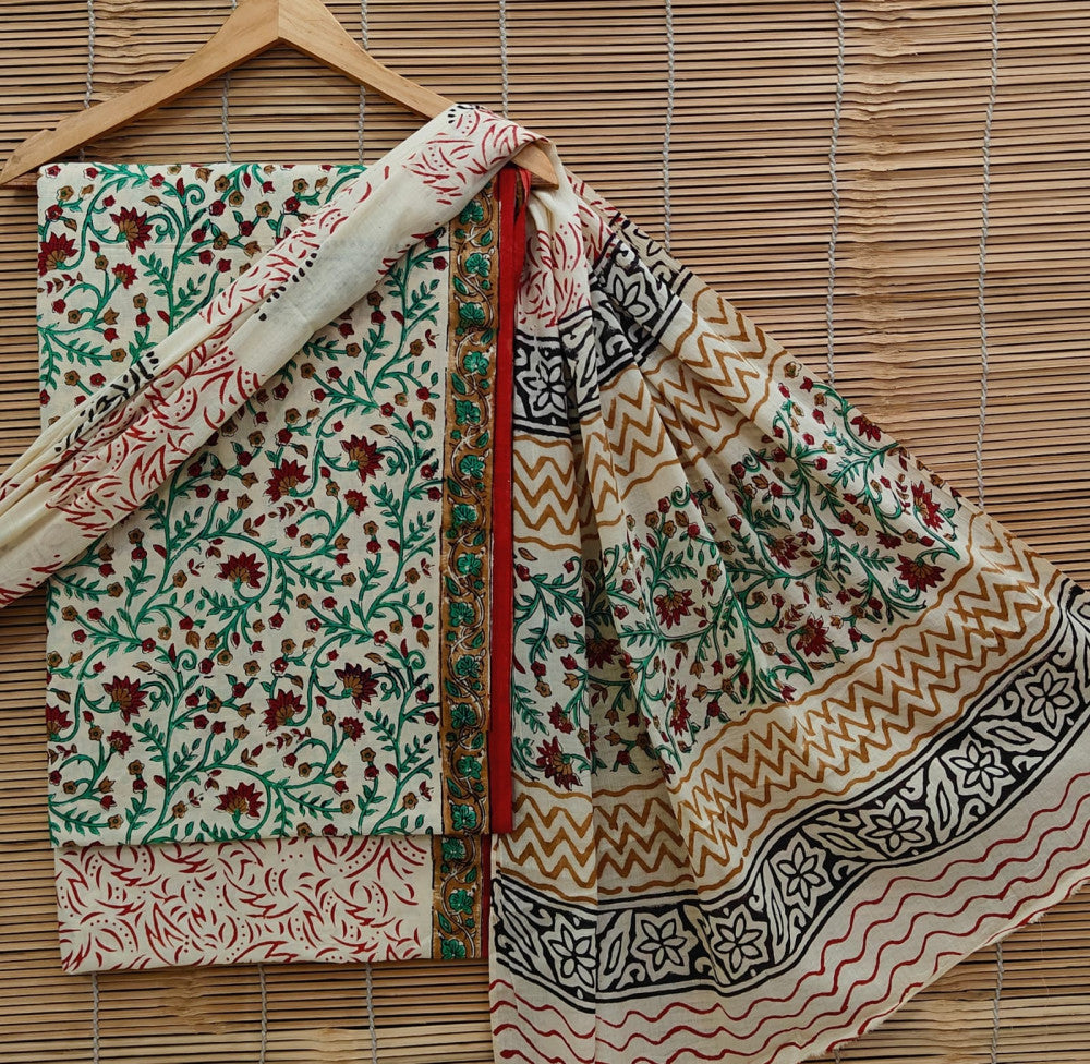 Exclusive Bagru Hand Block Printed Cotton Suit Material With Cotton Dupatta Style 51