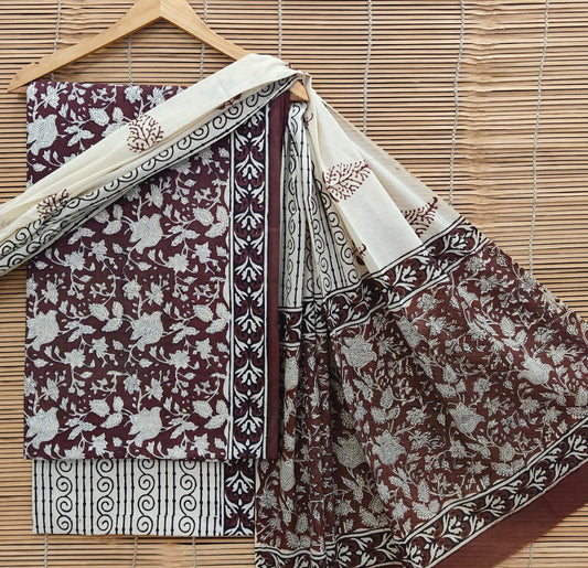 Exclusive Bagru Hand Block Printed Cotton Suit Material With Cotton Dupatta Style 57
