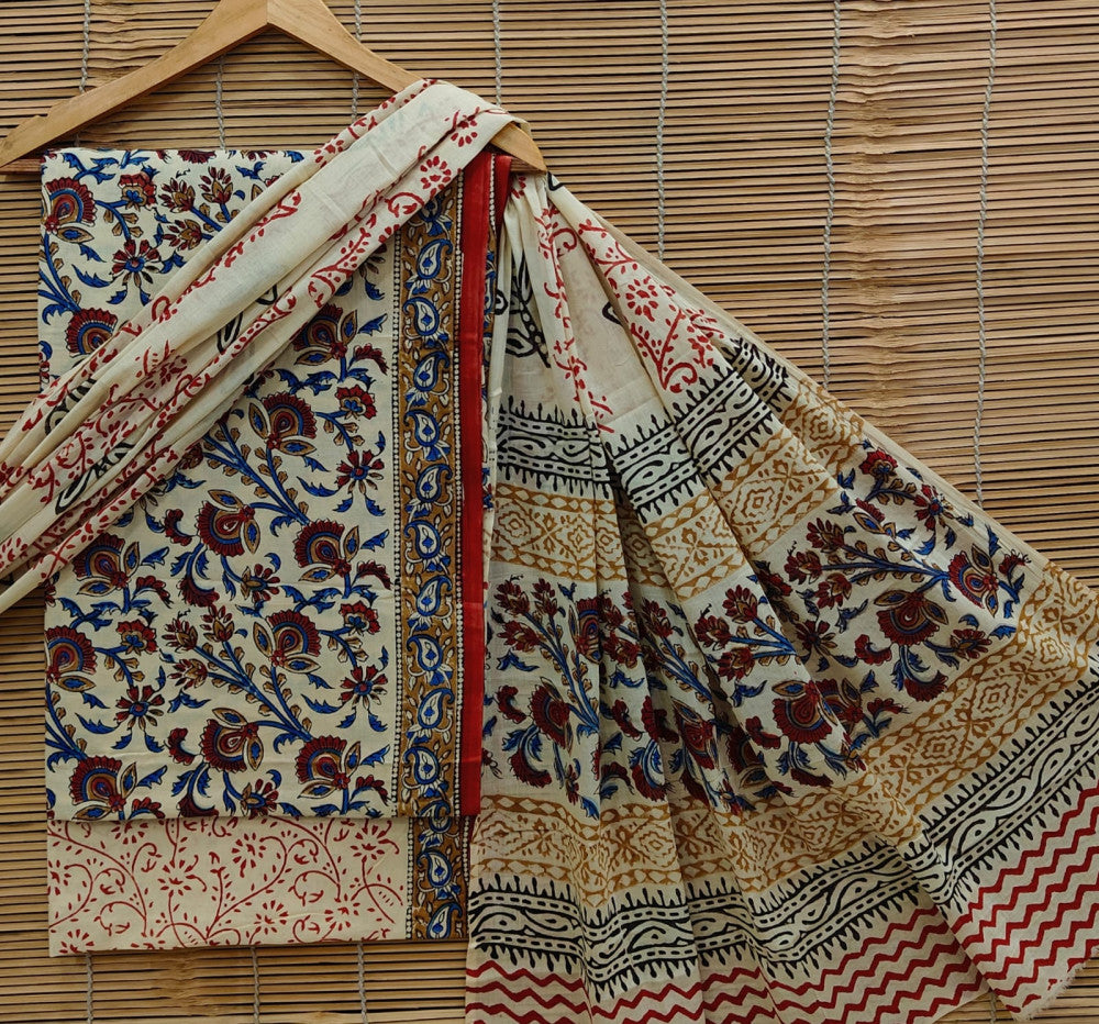 Exclusive Bagru Hand Block Printed Cotton Suit Material With Cotton Dupatta Style 63