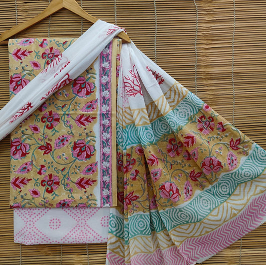 Exclusive Bagru Hand Block Printed Cotton Suit Material With Cotton Dupatta Style 73