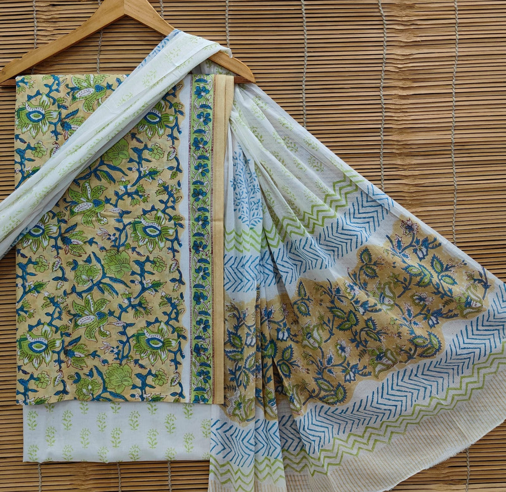 Exclusive Bagru Hand Block Printed Cotton Suit Material With Cotton Dupatta Style 74