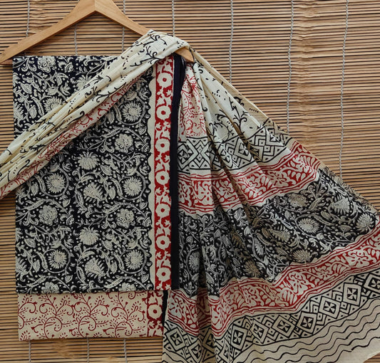 Exclusive Bagru Hand Block Printed Cotton Suit Material With Cotton Dupatta Style 75