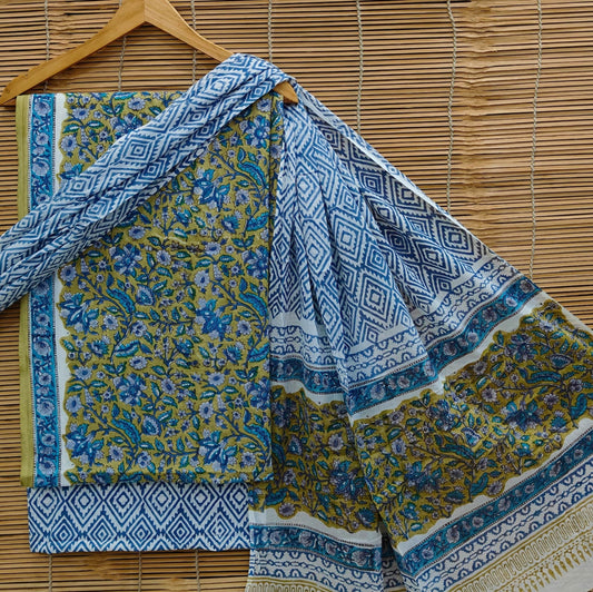 Exclusive Bagru Hand Block Printed Cotton Suit Material With Cotton Dupatta Style 76