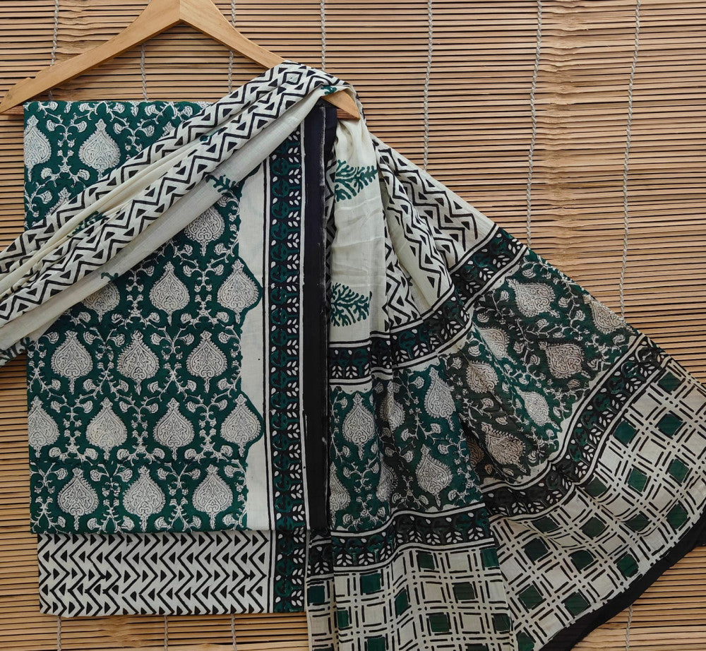 Exclusive Bagru Hand Block Printed Cotton Suit Material With Cotton Dupatta Style 79