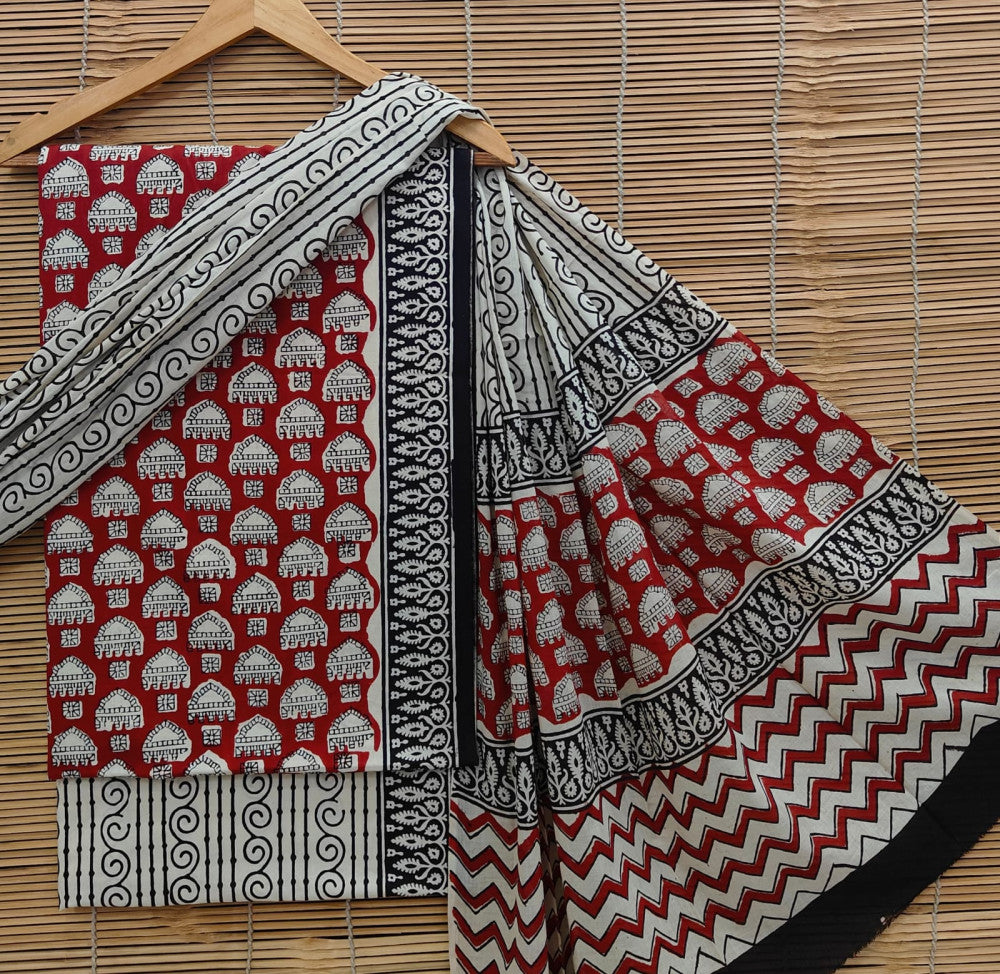 Exclusive Bagru Hand Block Printed Cotton Suit Material With Cotton Dupatta Style 80