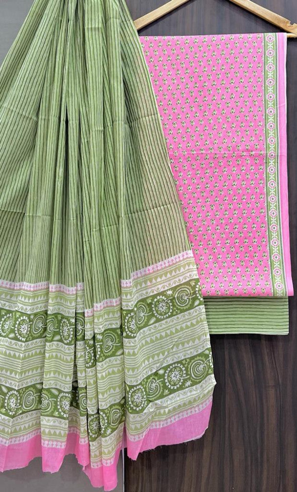 Exclusive Bagru Hand Block Printed Cotton Suit Material With Cotton Dupatta Style 87