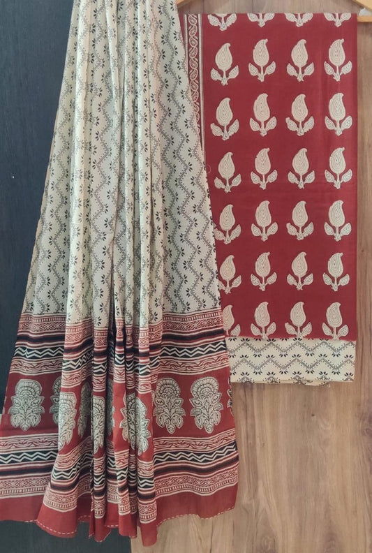 Exclusive Bagru Hand Block Printed Cotton Suit Material With Cotton Dupatta Style 90